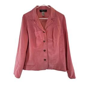 Sag Harbor Women's Pink Faux Suede Button Front Jacket Blazer- Size 12